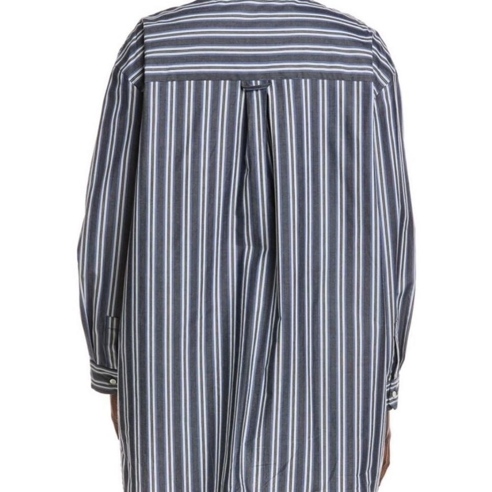 Sandro Navy and White Vertical Stripe Dress Shirt with Contrast Collar - Picture 5 of 9